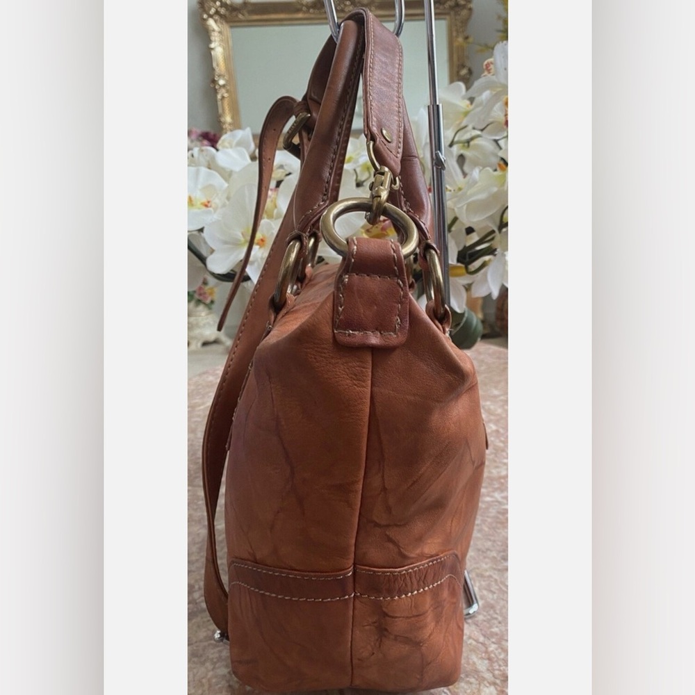 FRYE Melissa Cognac Distresses Leather Satchel - Picture 6 of 12